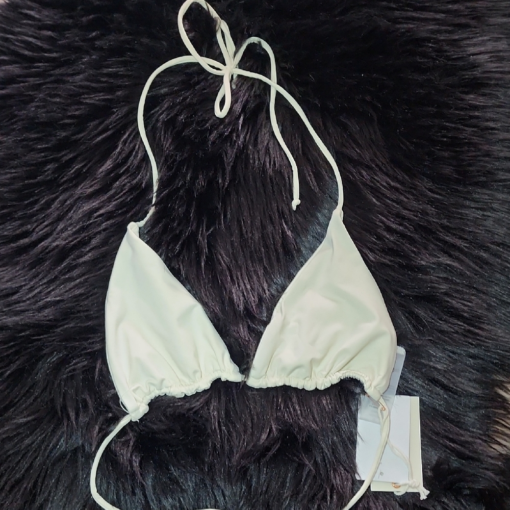 New Good American Matte Tiny Ties Triangle Bikini Top in Ivory, Sz. Large NWT